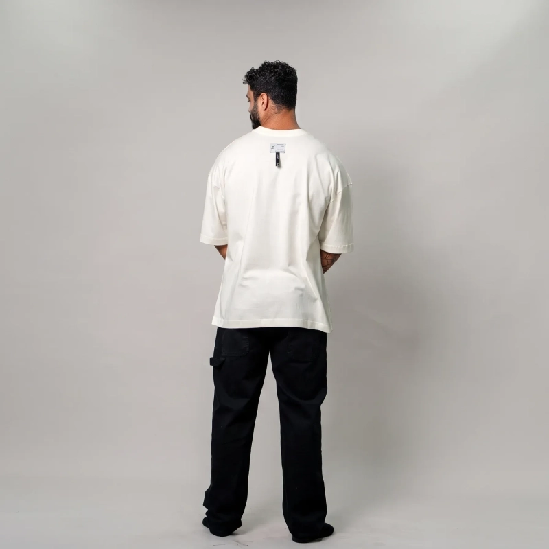 Men&rsquo;s Oversized Graphic T-Shirt - ''Bu'' Print Streetwear Tee with Relaxed Fit - Off-White