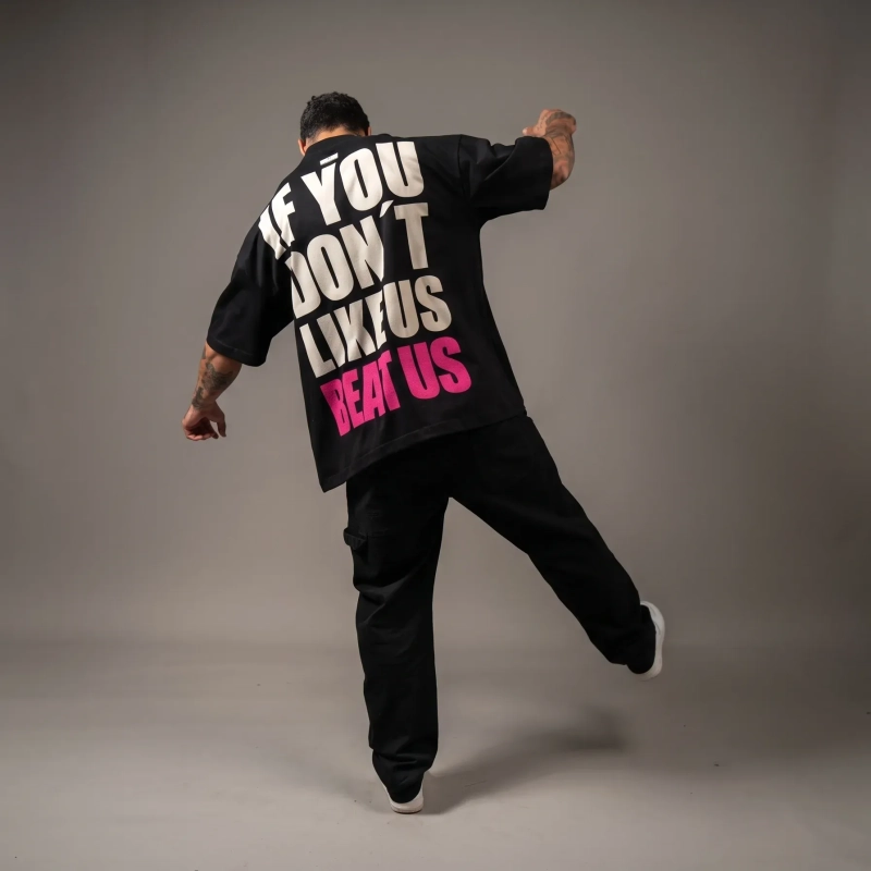 Men&rsquo;s Oversized Graphic T-Shirt - &ldquo;If You Don't Like Us&rdquo; Streetwear Tee with Relaxed Fit - Black