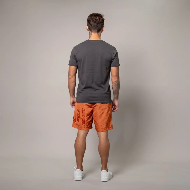 Men&rsquo;s Swim Shorts with Side Print - Lightweight Quick Dry Beach Shorts with Adjustable Drawstring Waist - Hazel Brown