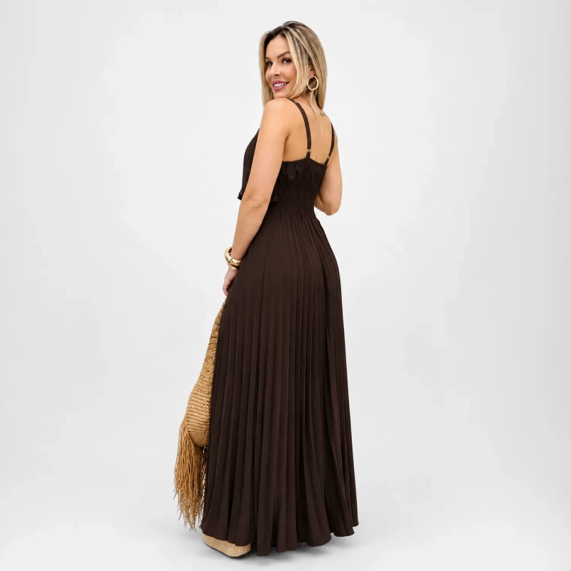 Women&rsquo;s Mia Dress - Sleeveless Long Casual Dress with Flowy Elegant Fit for Everyday Wear - Coffee Brown