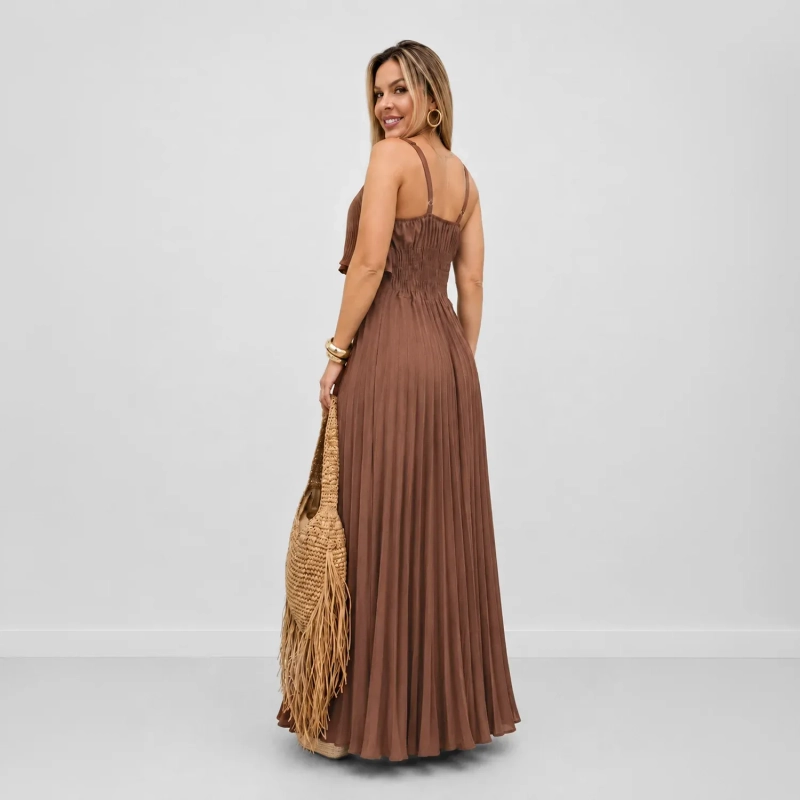 Women&rsquo;s Mia Dress - Sleeveless Long Casual Dress with Flowy Elegant Fit for Everyday Wear - Caramel Brown