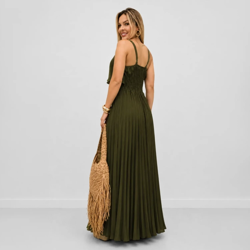 Women&rsquo;s Mia Dress - Sleeveless Long Casual Dress with Flowy Elegant Fit for Everyday Wear - Military Green